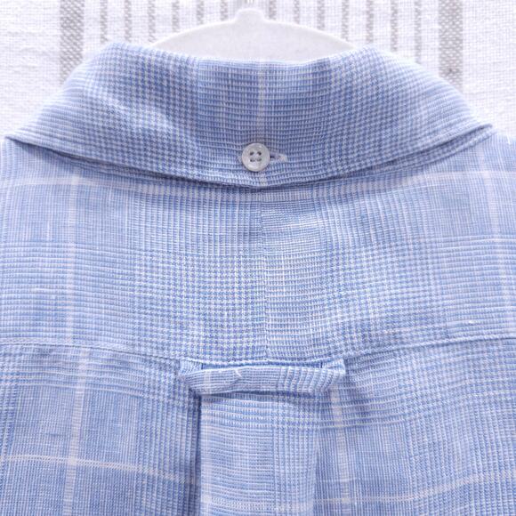 TODD SNYDER Linen Casual Button Down Shirt Light Blue Plaid Lightweight Sz XL - Picture 5 of 13